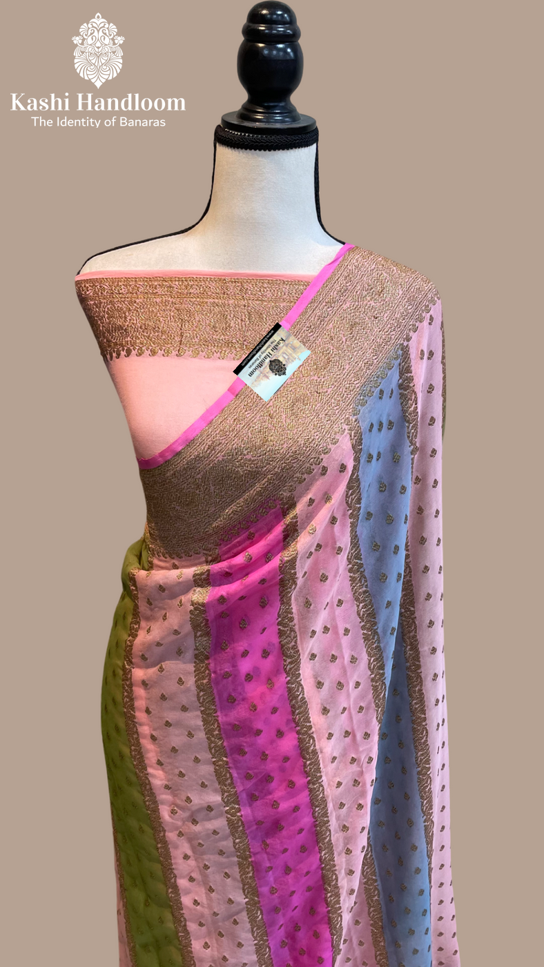 Banaras Handloom Khaddi Greorgette Saree Antique Zari