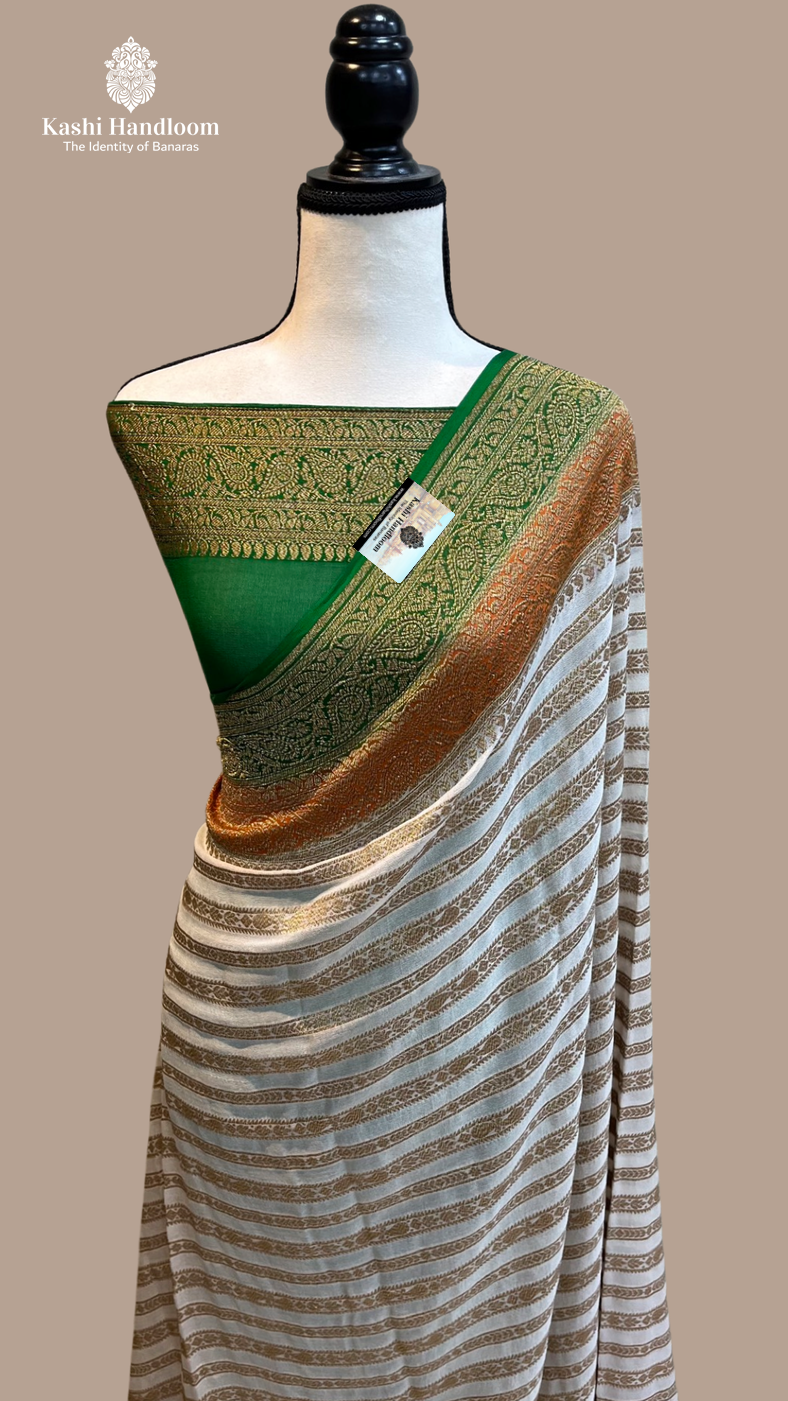 Banaras Handloom Khaddi Georgette Saree Antique Zari