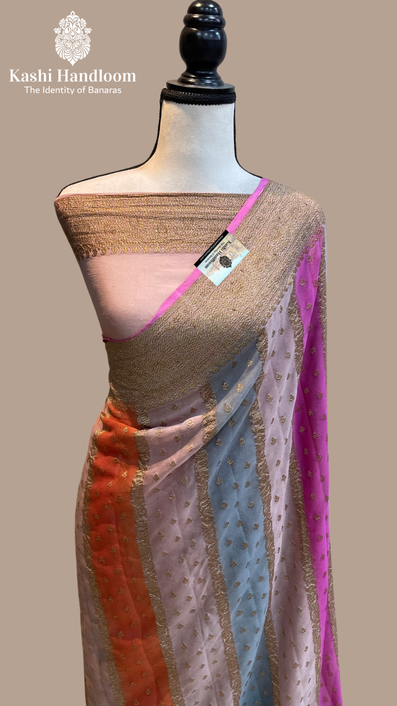Banaras Handloom Khaddi Georgette Saree Antique Zari