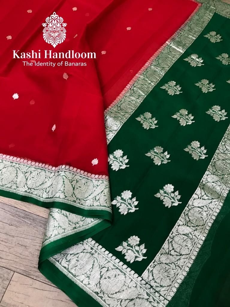 Banaras Handloom Khaddi Georgette Saree Silver Zari