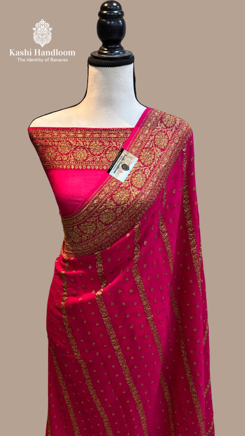 Banaras Handloom Pure Khaddi Georgette Saree Antique Zari