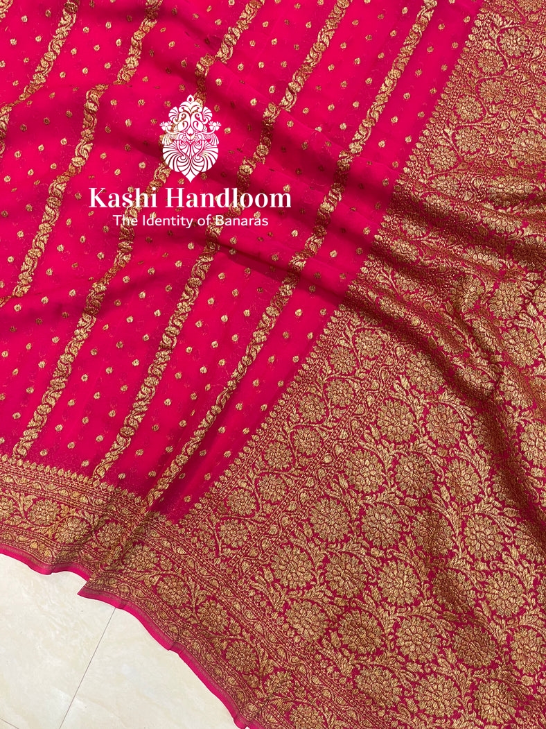 Banaras Handloom Pure Khaddi Georgette Saree Antique Zari