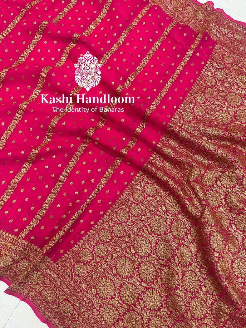 Banaras Handloom Pure Khaddi Georgette Saree Antique Zari