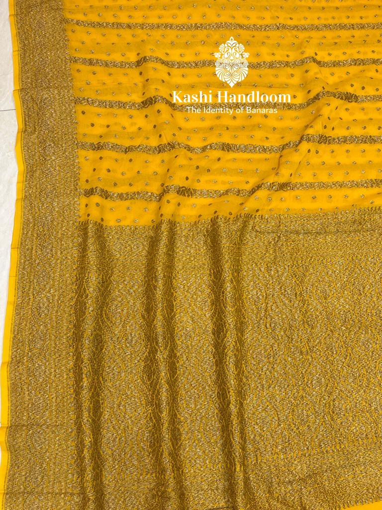 Banaras Handloom Pure Khaddi Georgette Saree Antique Zari