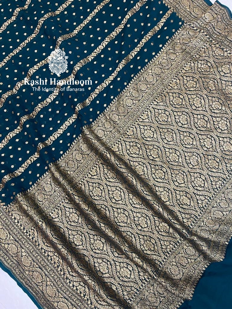 Banaras Handloom Pure Khaddi Georgette Saree Antique Zari