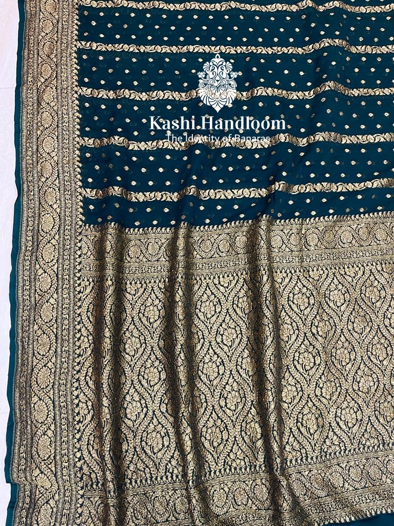 Banaras Handloom Pure Khaddi Georgette Saree Antique Zari