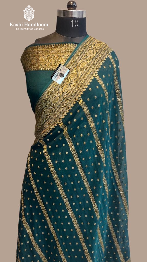 Banaras Handloom Pure Khaddi Georgette Saree Antique Zari