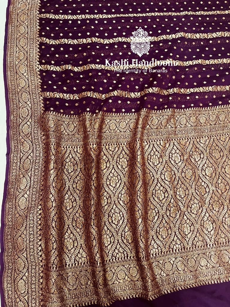 Banaras Handloom Pure Khaddi Georgette Saree Antique Zari