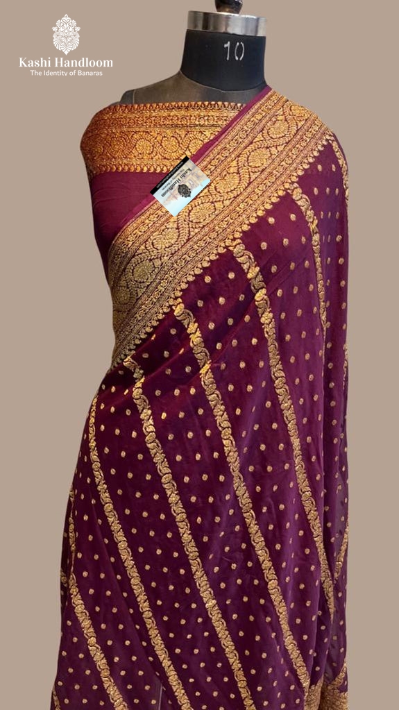Banaras Handloom Pure Khaddi Georgette Saree Antique Zari