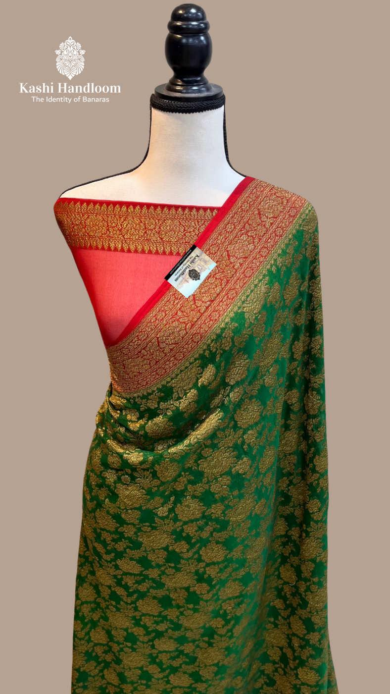 Banaras Handloom Pure Khaddi Georgette Saree Antique Zari