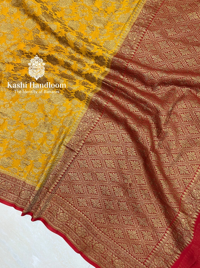 Banaras Handloom Pure Khaddi Georgette Saree Antique Zari