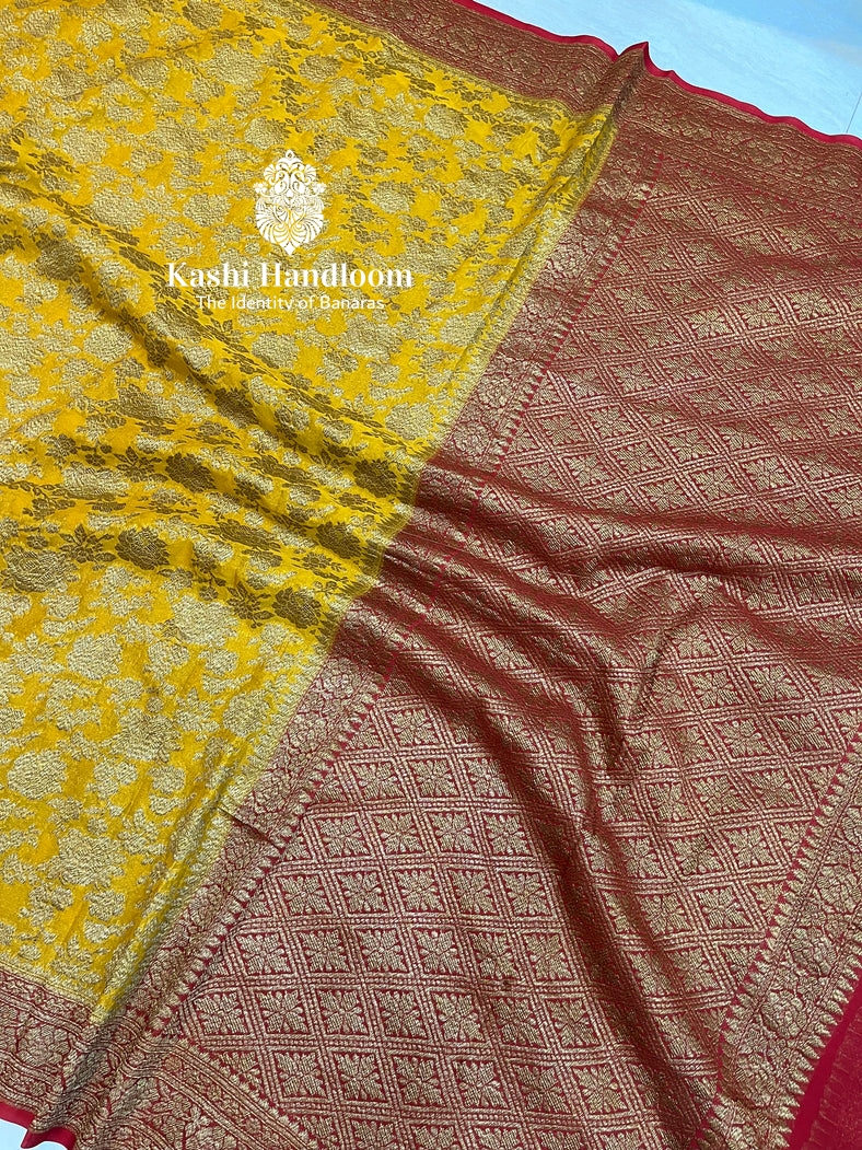 Banaras Handloom Pure Khaddi Georgette Saree Antique Zari