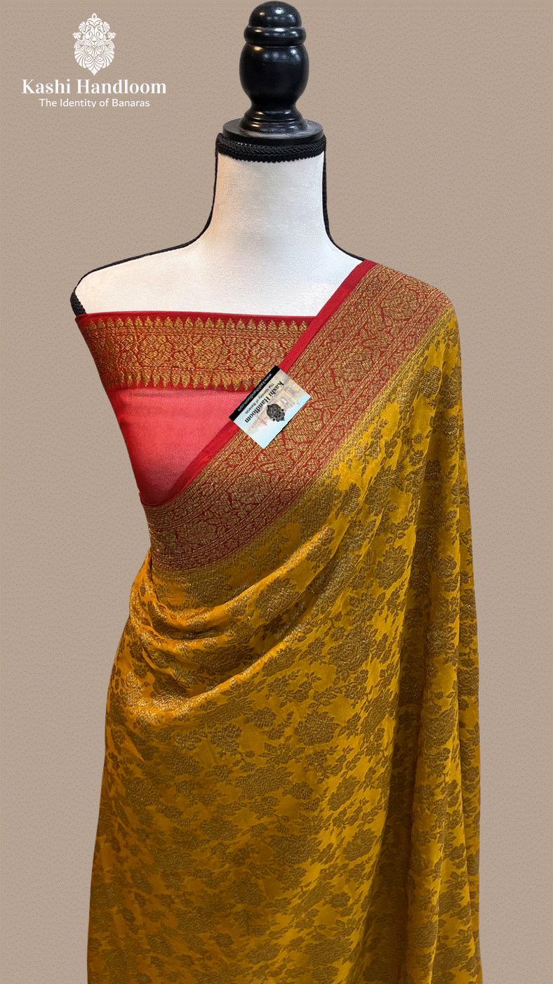 Banaras Handloom Pure Khaddi Georgette Saree Antique Zari