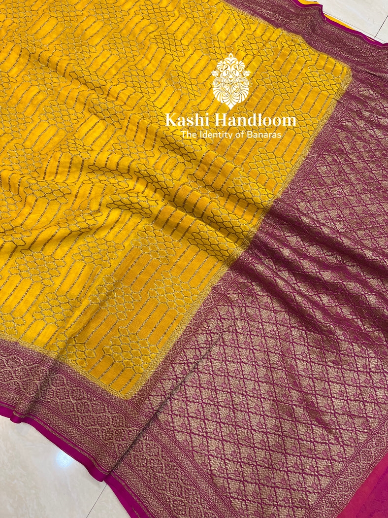 Banaras Handloom Pure Khaddi Georgette Saree Antique Zari