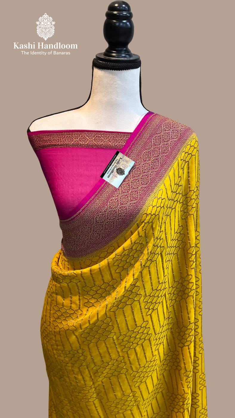 Banaras Handloom Pure Khaddi Georgette Saree Antique Zari