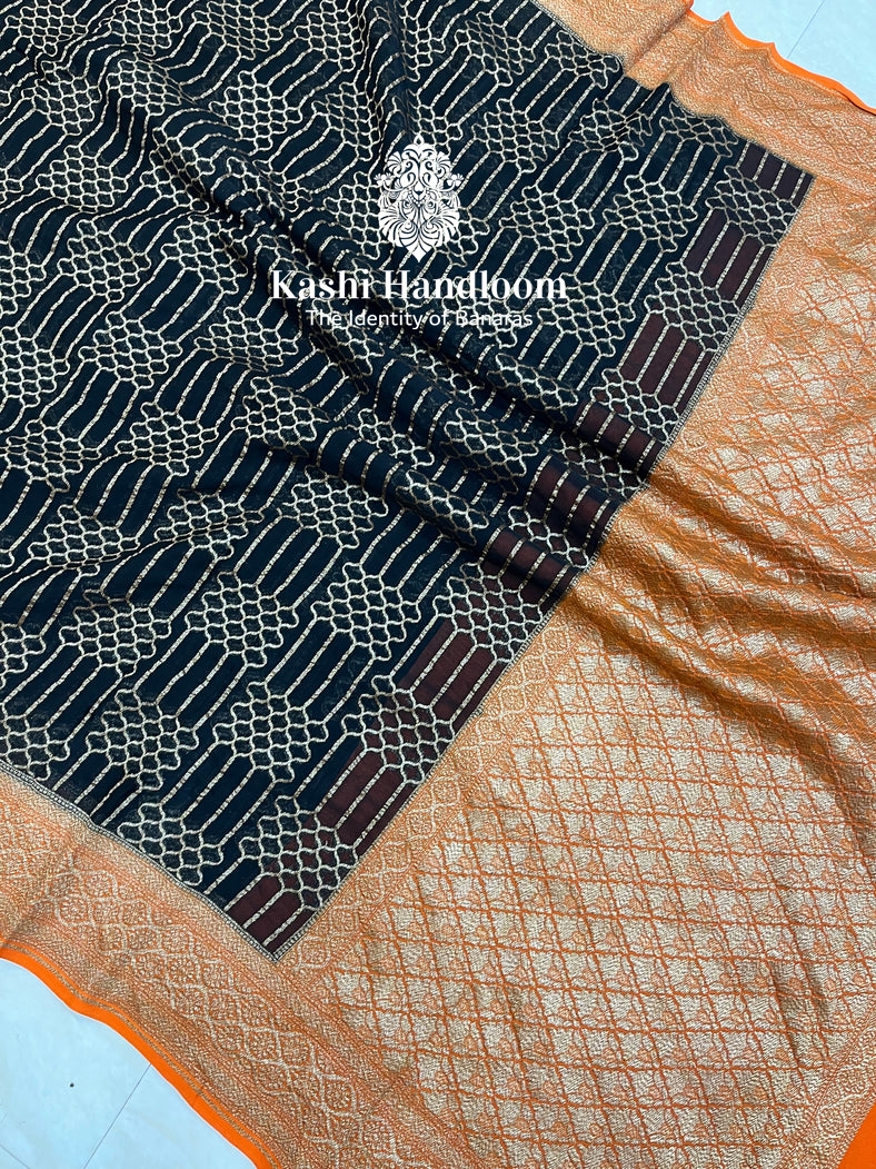 Banaras Handloom Khaddi Georgette Saree Antique Zari