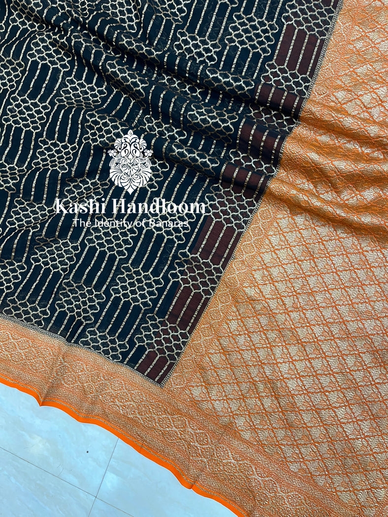 Banaras Handloom Khaddi Georgette Saree Antique Zari