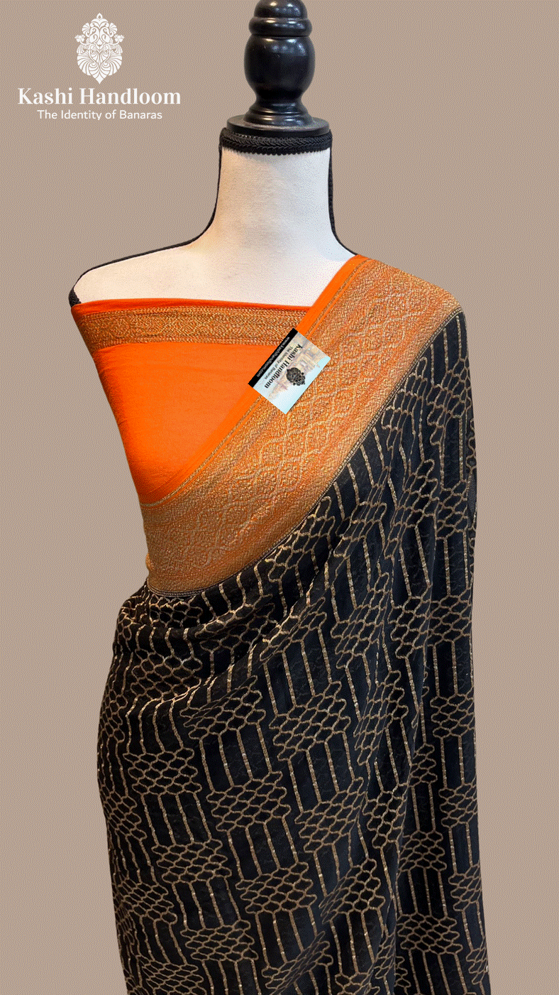 Banaras Handloom Khaddi Georgette Saree Antique Zari
