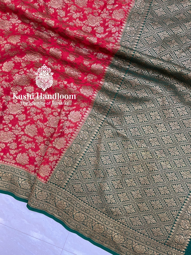 Banaras Handloom Pure Khaddi Georgette Saree Antique Zari