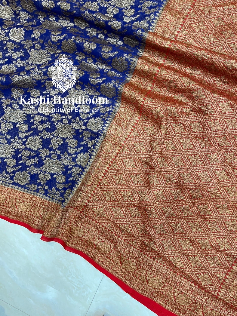 Banaras Handloom Pure Khaddi Georgette Saree Antique Zari