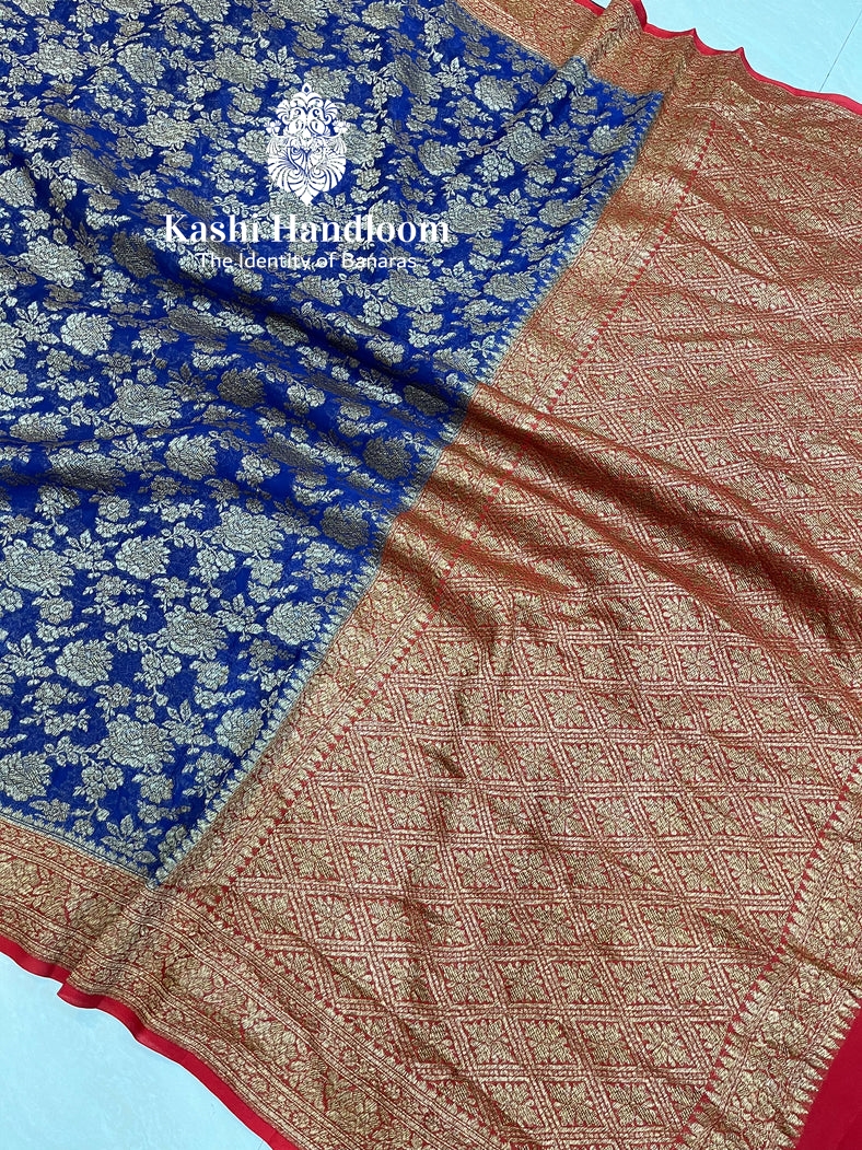 Banaras Handloom Pure Khaddi Georgette Saree Antique Zari