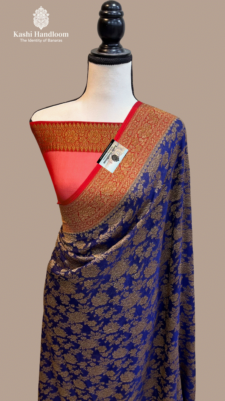 Banaras Handloom Pure Khaddi Georgette Saree Antique Zari