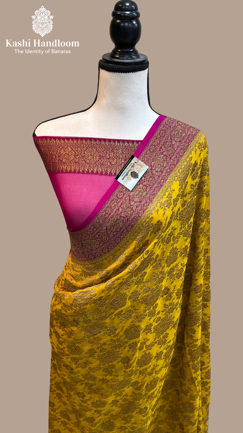 Banaras Handloom Pure Khaddi Georgette Saree Antique Zari