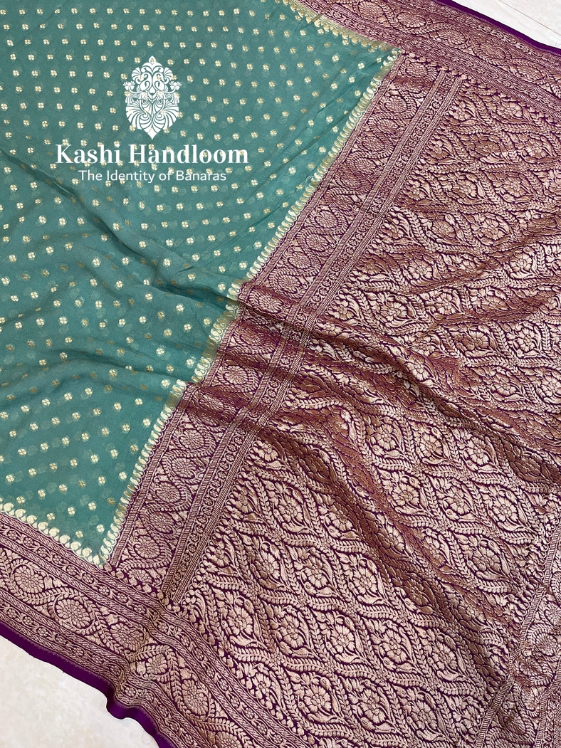 Banaras Handloom Khaddi Georgette Saree Gold Zari