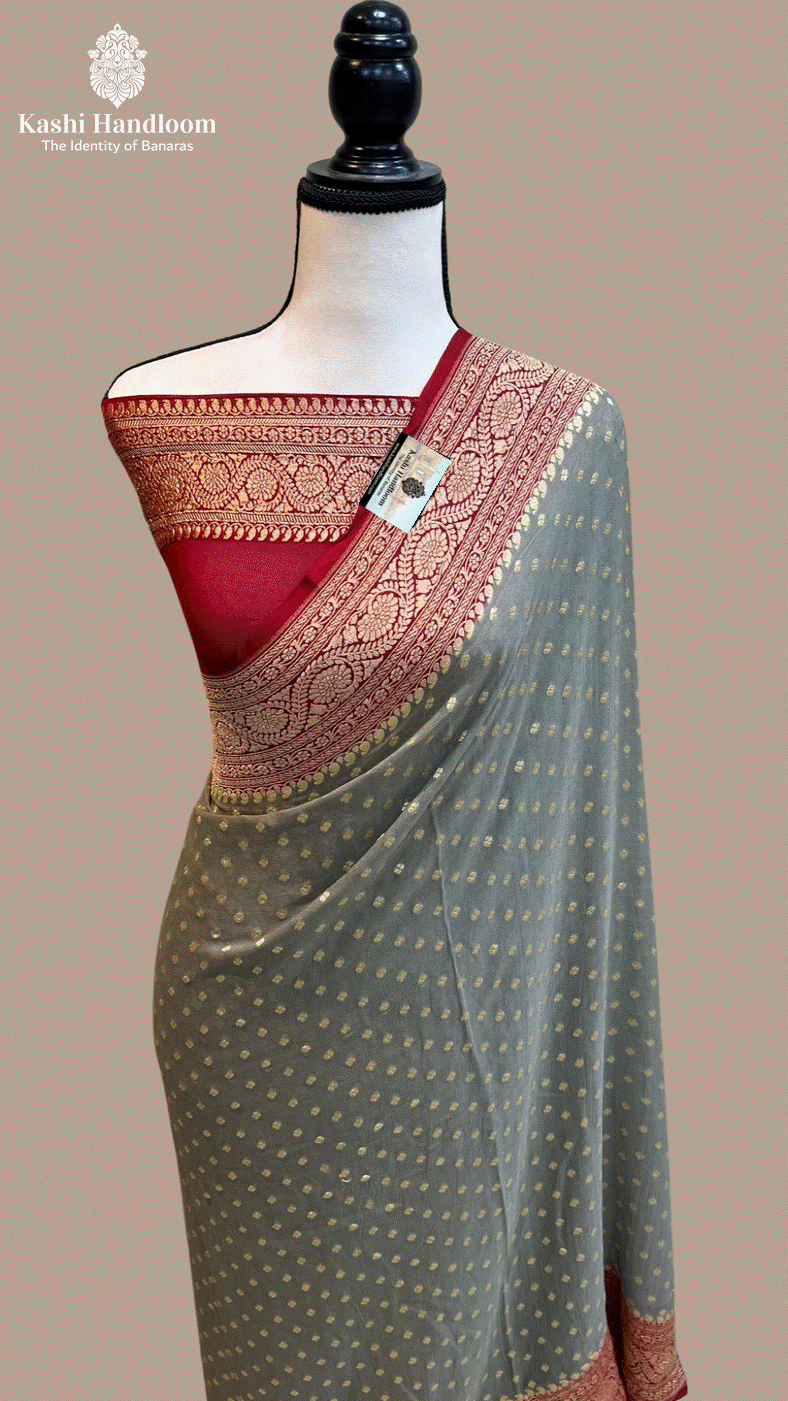 Banaras Handloom Khaddi Georgette Saree Gold Zari