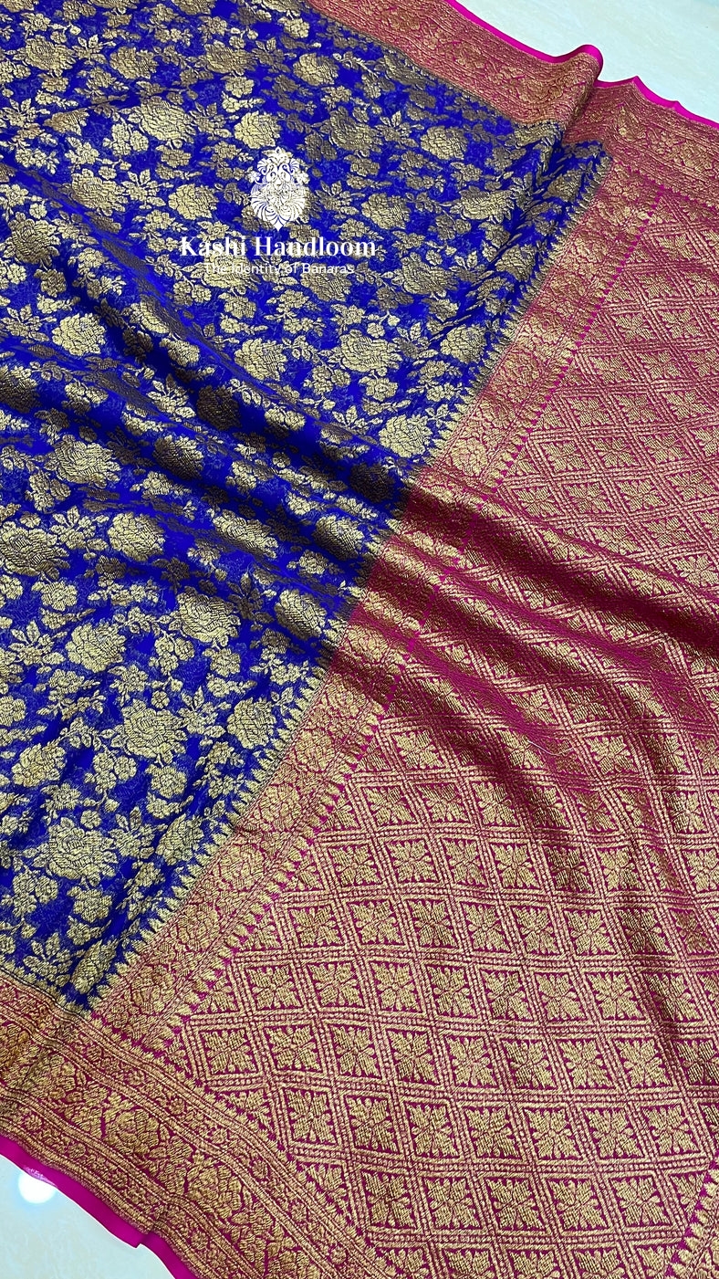 Banaras Handloom Pure Khaddi Georgette Saree Antique Zari
