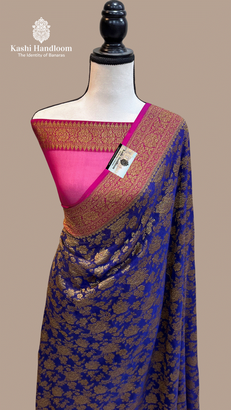 Banaras Handloom Pure Khaddi Georgette Saree Antique Zari