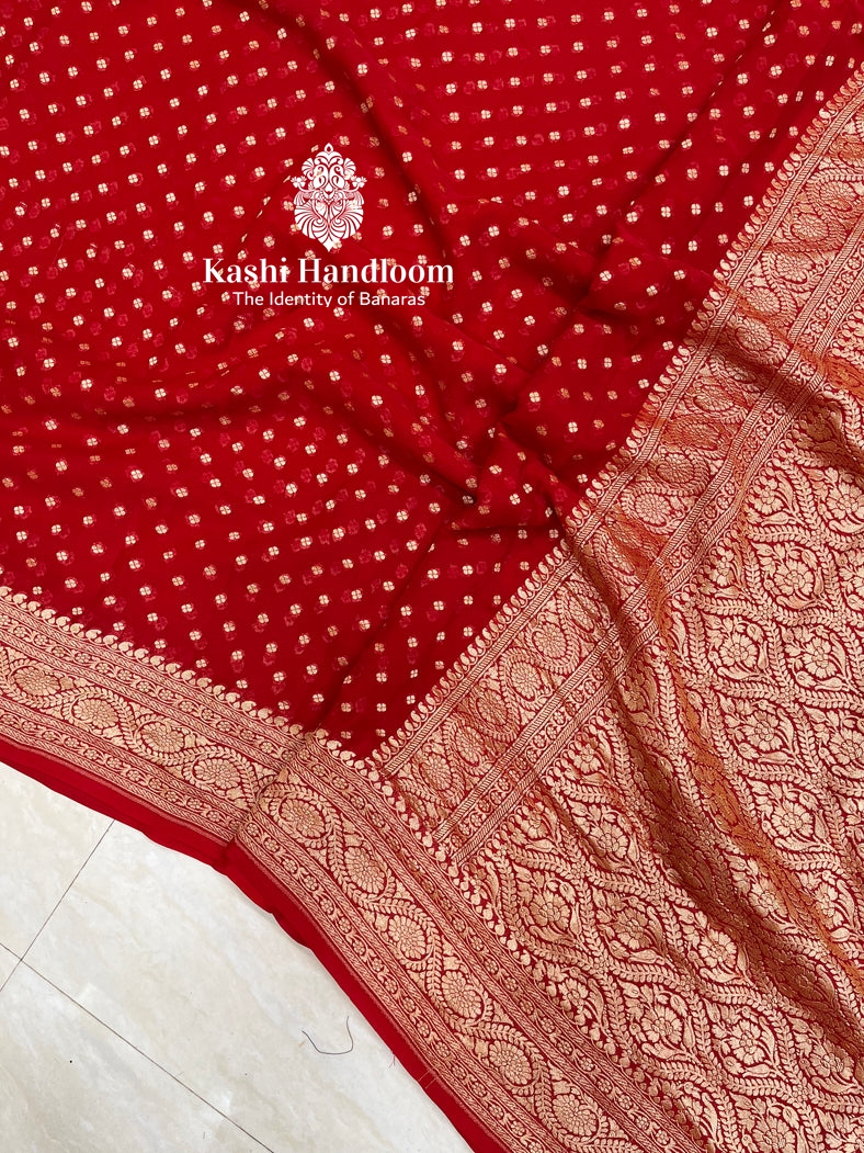 Banaras Handloom Pure Khaddi Georgette Saree Gold Zari