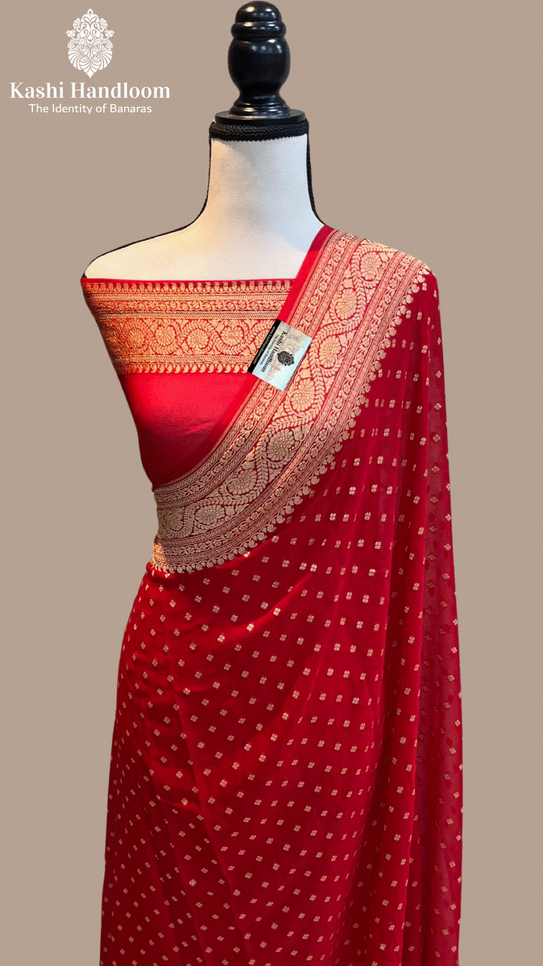 Banaras Handloom Pure Khaddi Georgette Saree Gold Zari