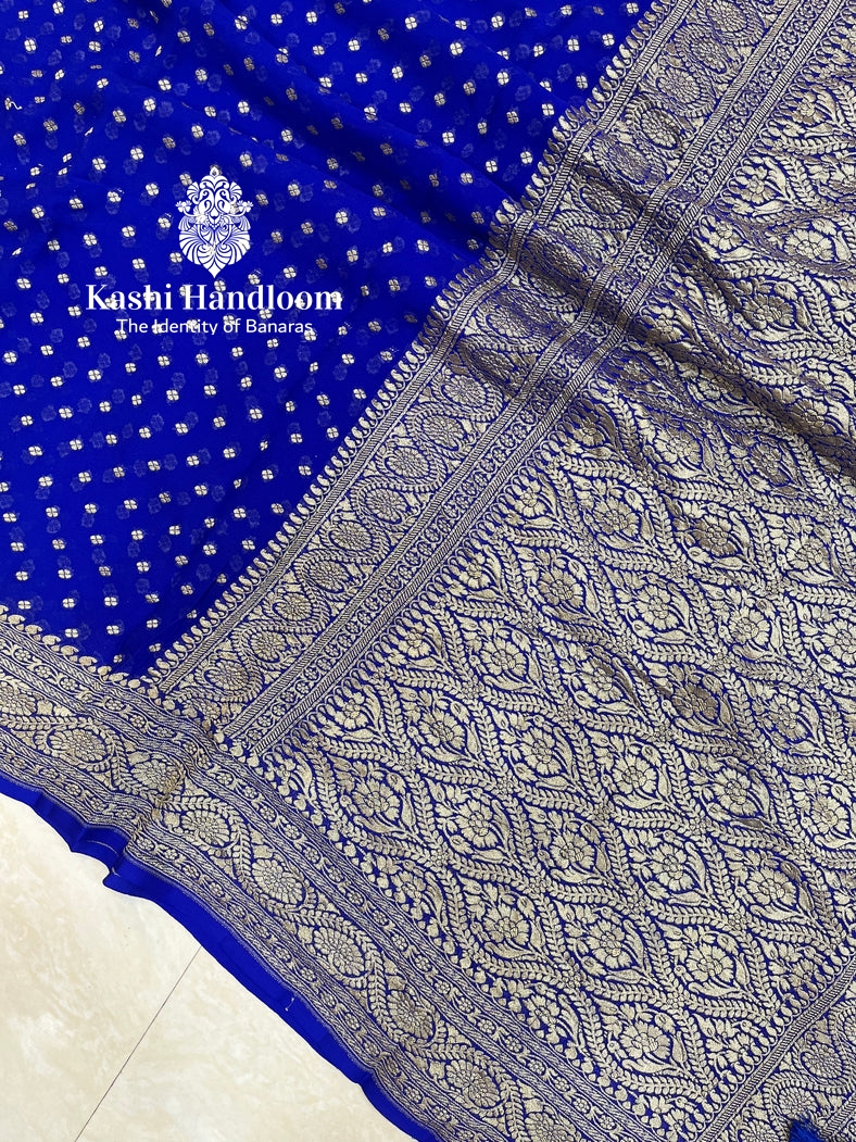 Banaras Handloom Pure Khaddi Georgette Saree Gold Zari