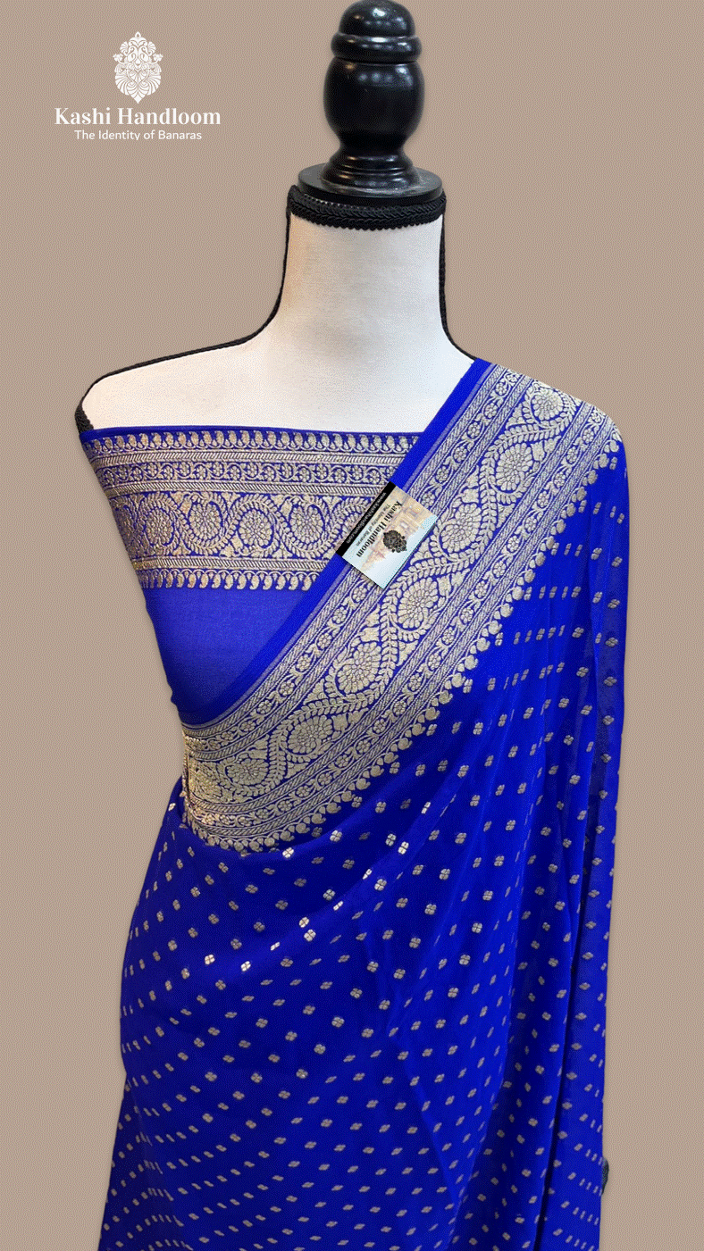 Banaras Handloom Pure Khaddi Georgette Saree Gold Zari