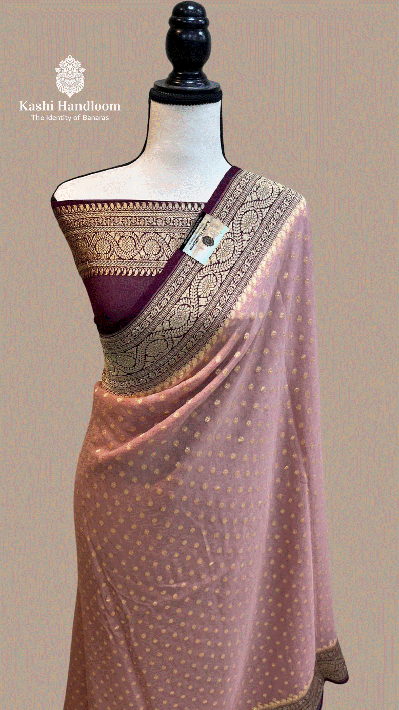 Banaras Handloom Pure Khaddi Georgette Saree Gold Zari