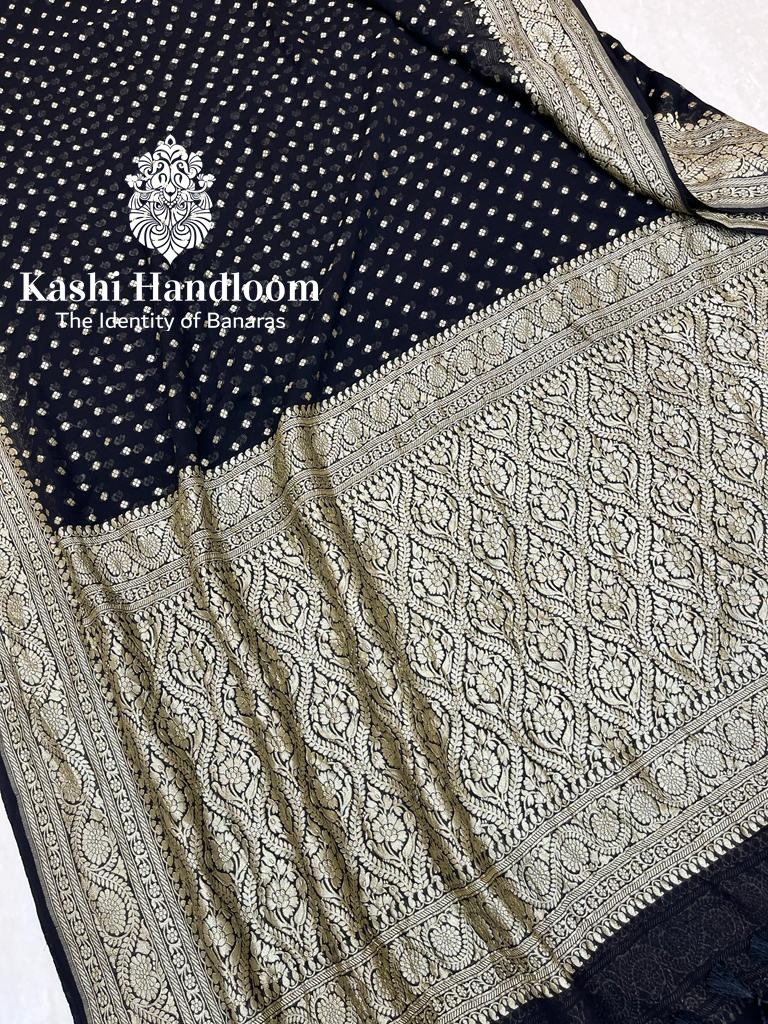 Banaras Handloom Pure Khaddi Georgette Saree Gold Zari