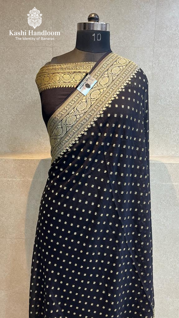 Banaras Handloom Pure Khaddi Georgette Saree Gold Zari