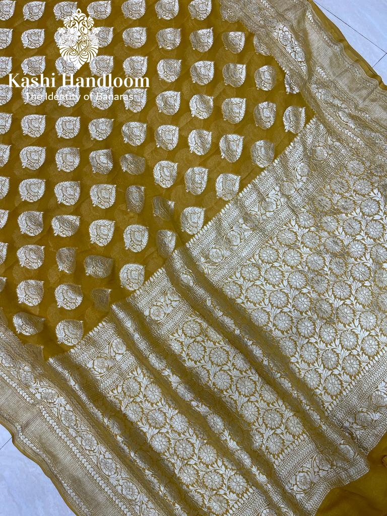 Banaras Handloom Khaddi Georgette Saree Water Zari