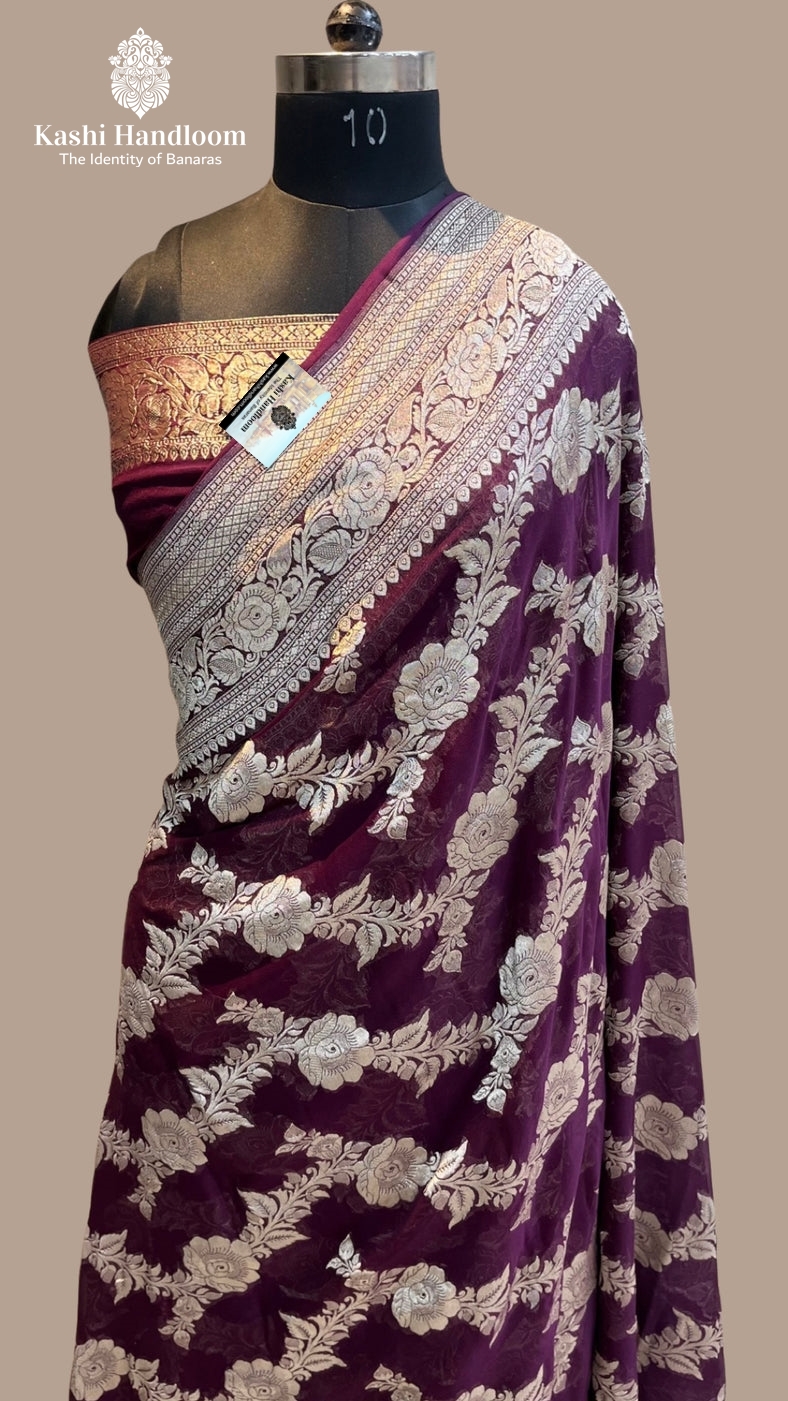 Banaras Handloom Khaddi Georgette Saree Water Zari