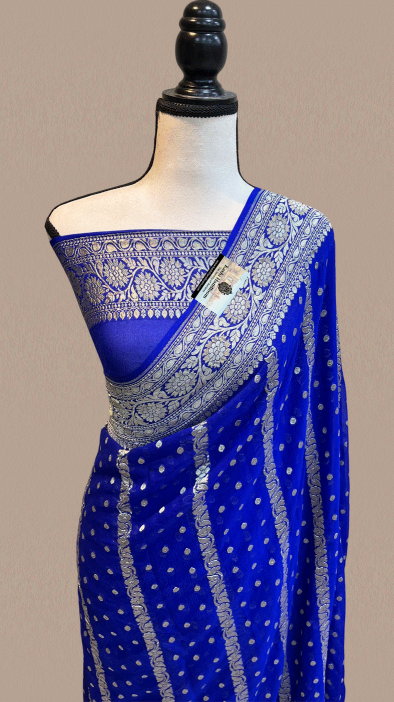 Banaras Handloom Khaddi Georgette Saree Water Zari