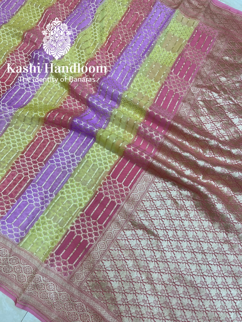 Banaras Handloom Khaddi Georgette Saree Water Zari