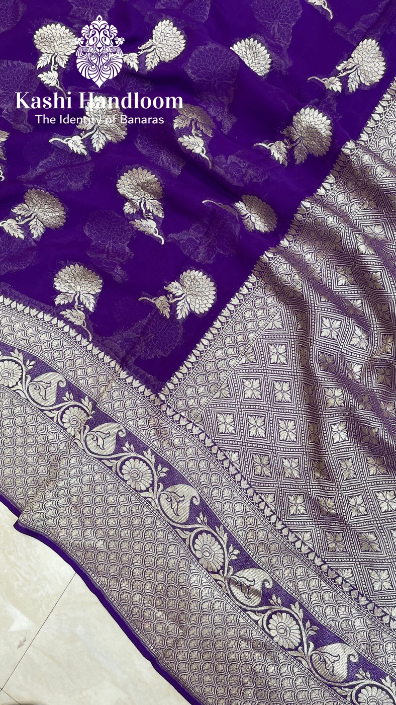 Banaras Handloom Khaddi Georgette Saree Water Zari