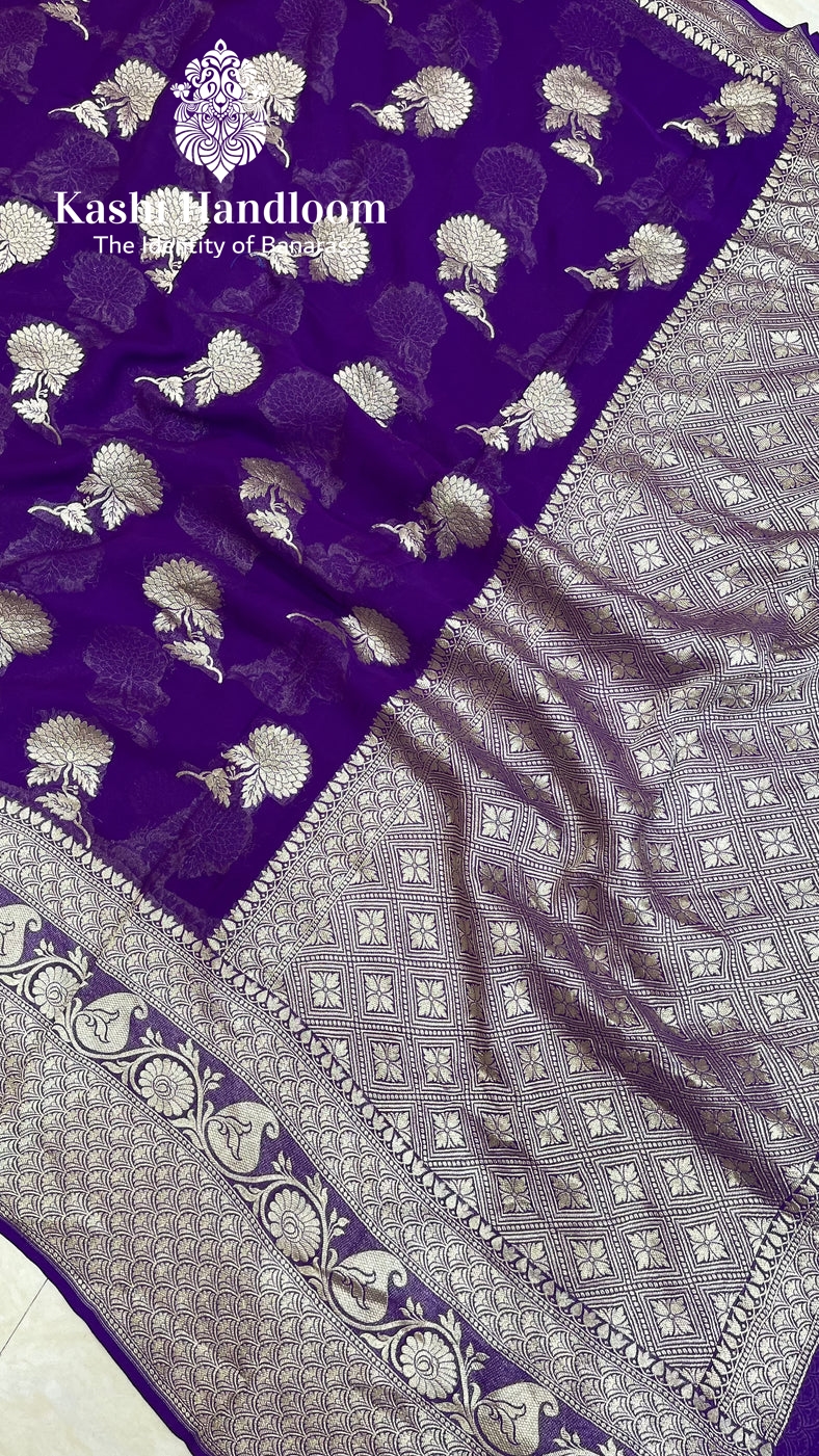 Banaras Handloom Khaddi Georgette Saree Water Zari