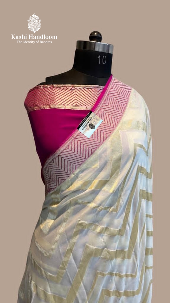 Banaras Handloom Khaddi Georgette Saree Water Zari