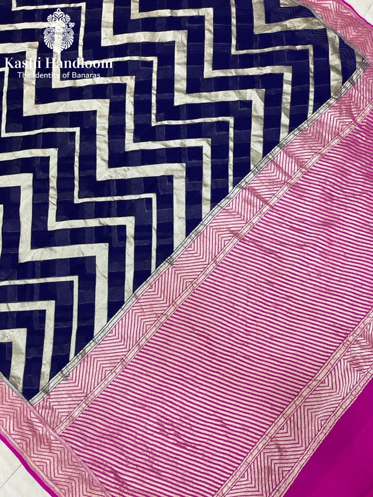 Banaras Handloom Pure Khaddi Georgette Saree Water Zari