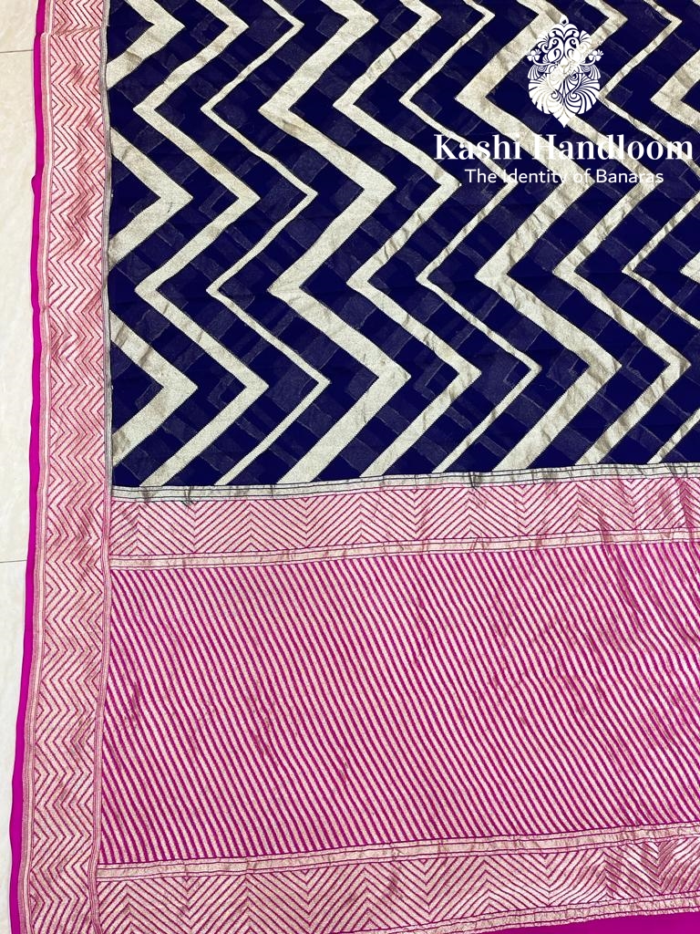Banaras Handloom Pure Khaddi Georgette Saree Water Zari
