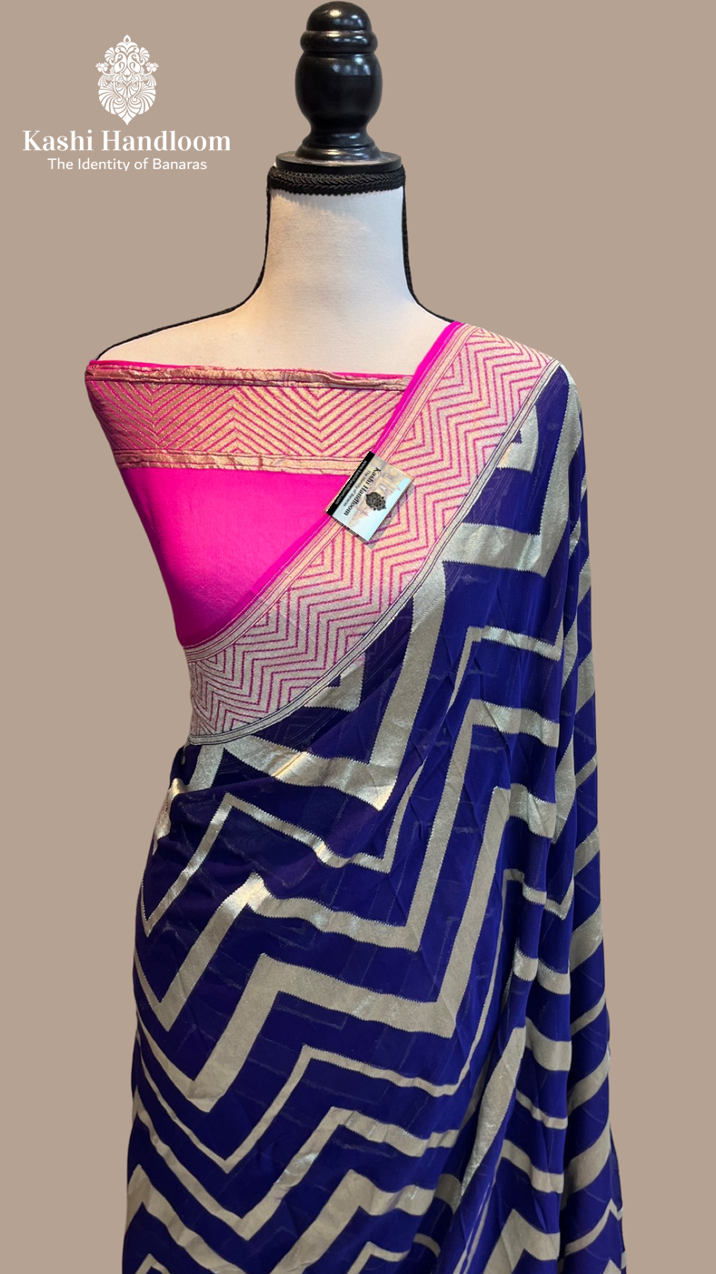 Banaras Handloom Pure Khaddi Georgette Saree Water Zari