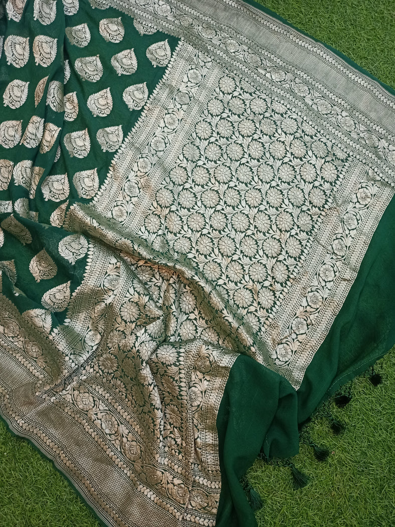 Banaras Handloom Khaddi Georgette Saree Water Zari