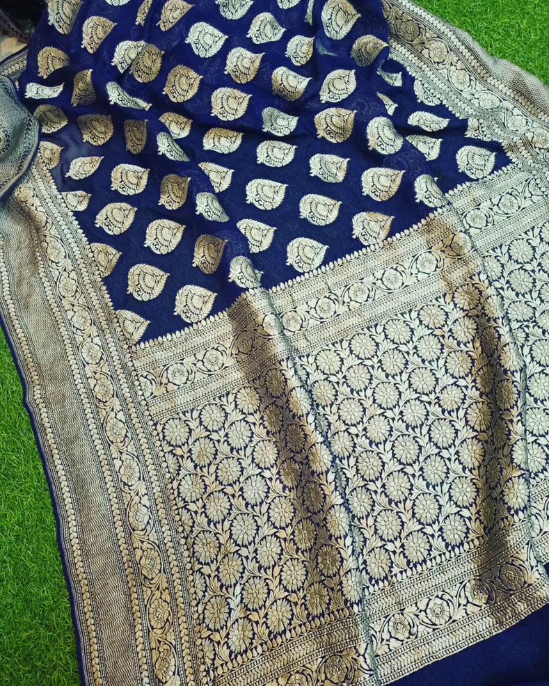 Banaras Handloom Khaddi Georgette Saree Water Zari